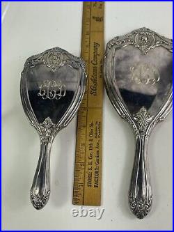 Antique matching Brush And Hand Mirror Silver Plate Vanity 2 Piece Set