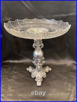 Antique silver plated centre piece with cut glass bowl