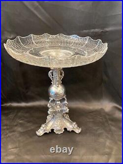 Antique silver plated centre piece with cut glass bowl