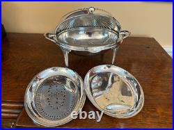 Antique silver plated revolving dome chaffing dish