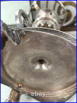 Antique small fancy silver plate TAZA lion paw feet victorian centre piece lamp