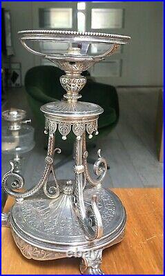 Antique small fancy silver plate TAZA lion paw feet victorian centre piece lamp