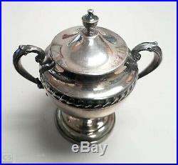 Antique vintage silver plate 4 piece tea set. Teapot, Sugar bowl, Creamer, Tray