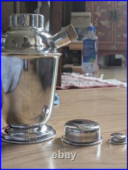Art Deco 1920s Silver-plate Cocktail Shaker 3piece Shiny stamped Vintage Barware