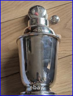 Art Deco 1920s Silver-plate Cocktail Shaker 3piece Shiny stamped Vintage Barware