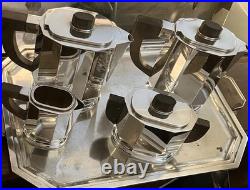 Art Deco 1930 Cubist Tea Set Silver Plate Puiforcat Ercuis Desny Christofle Era