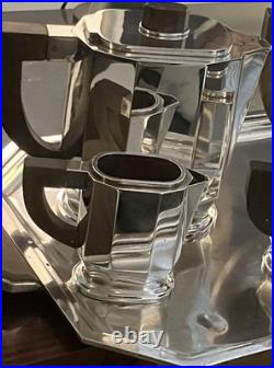 Art Deco 1930 Cubist Tea Set Silver Plate Puiforcat Ercuis Desny Christofle Era