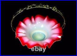 Arts Crafts Nouveau Glass Centre Piece Meriden Britannia Silver Plate Bowl 1900