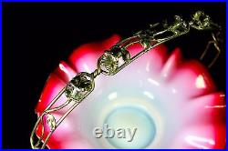 Arts Crafts Nouveau Glass Centre Piece Meriden Britannia Silver Plate Bowl 1900
