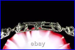 Arts Crafts Nouveau Glass Centre Piece Meriden Britannia Silver Plate Bowl 1900