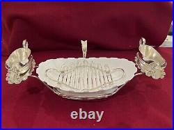 Asparagus Set, Ceramic Dish with Silver Plated Tray on Stand and 2 Sauce Boats