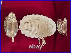 Asparagus Set, Ceramic Dish with Silver Plated Tray on Stand and 2 Sauce Boats