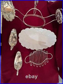 Asparagus Set, Ceramic Dish with Silver Plated Tray on Stand and 2 Sauce Boats