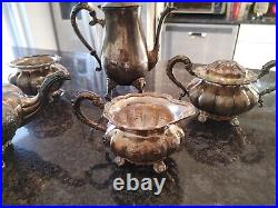 Barker Ellis England Silver Plate Ribbed Flowered Coffee Tea Set