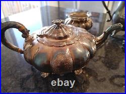 Barker Ellis England Silver Plate Ribbed Flowered Coffee Tea Set