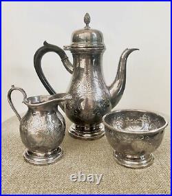 Barker Ellis English Silver Plate 3 Piece Tea/coffee Set Pot Creamer Sugar Mint