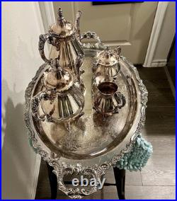 Baroque by Wallace 5 Piece Silver plate Tea Set 281,282,283,284,294 VTG