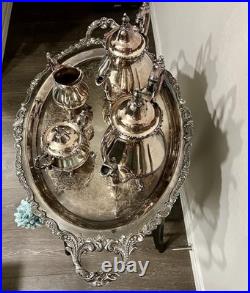 Baroque by Wallace 5 Piece Silver plate Tea Set 281,282,283,284,294 VTG