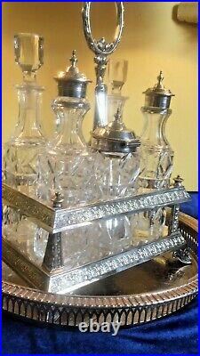 Beautiful Elkington & Co. Victorian Silver Plate Cruet Crystal Cut Glass Set