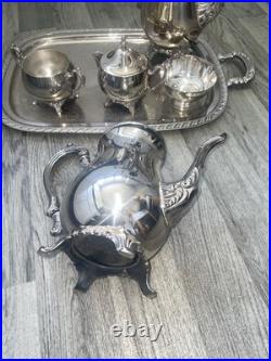 Beautiful Vintage Oneida LTD Plate 6 piece Coffee/Tea Service Set & Tray