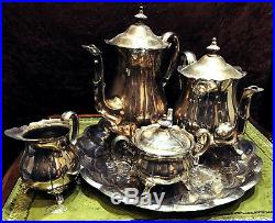 Beautiful Vintage Silver Plated 5-Piece Coffee Tea Set With Serving Tray