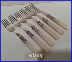 Cased 12 Piece Mother of Pearl Silver Plate Fish Knife & Fork Cutlery Set