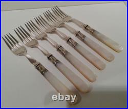Cased 12 Piece Mother of Pearl Silver Plate Fish Knife & Fork Cutlery Set