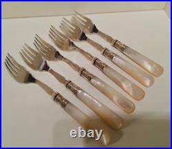 Cased 12 Piece Mother of Pearl Silver Plate Fish Knife & Fork Cutlery Set