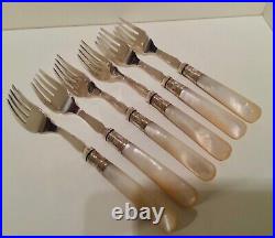 Cased 12 Piece Mother of Pearl Silver Plate Fish Knife & Fork Cutlery Set