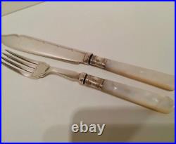 Cased 12 Piece Mother of Pearl Silver Plate Fish Knife & Fork Cutlery Set