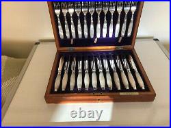 Cased 24 Piece Silver Plated & Mother Of Pearl Fruit Knives & Forks (mop-b17)