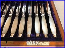Cased 24 Piece Silver Plated & Mother Of Pearl Fruit Knives & Forks (mop-b17)