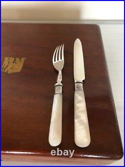 Cased 24 Piece Silver Plated & Mother Of Pearl Fruit Knives & Forks (mop-ffx)