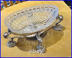 Center-piece 19 Century Silver Plate English & Cut Crystal Top, Great Details