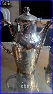Christofle Art Nouveau 4 piece Tea & Coffee Set'Gallia' 4643 Silver Plated