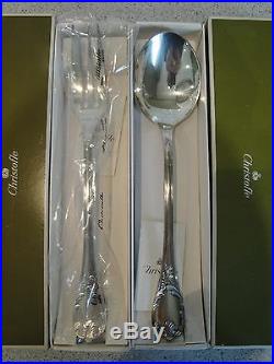 Christofle France 2 Pieces Serving Fork & Spoon Marly Pattern Crisp Brillance+++