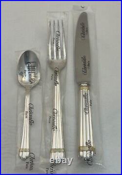 Christofle Silver Plate ARIA WITH GOLD RING 3-PIECE PLACE SETTING NEW
