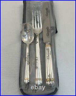 Christofle Silver Plate ARIA WITH GOLD RING 3-PIECE PLACE SETTING NEW
