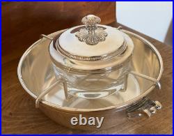 Christofle Silverplate Art Deco Large Caviar Serving Set New Insert Bowl Sleek
