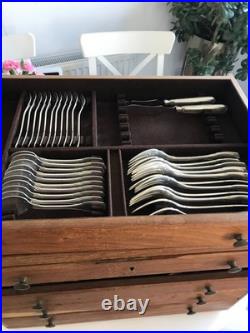 Christophle Cailar Bayard 138 pieces thick silver plated oak chateau canteen