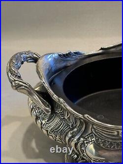 Contemporary Two Piece Silver Plate & Metal Rococo Oval Footed Centerpiece Bowl
