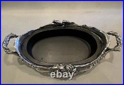Contemporary Two Piece Silver Plate & Metal Rococo Oval Footed Centerpiece Bowl