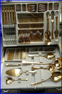 Cutlery GOLD plated 71 pieces 12 person set SOLINGEN contemporary STYLE +case. US