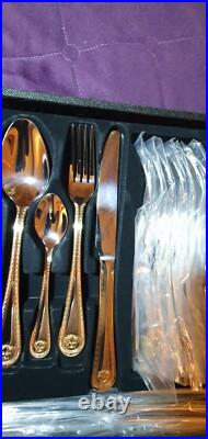 Cutlery set 87 Pieces Versaille France. Service For 8. Gold & Satin
