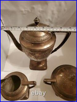 Derby Silver Co. International tea pot creamer sugar Vintage 3 Pieces