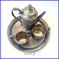 Derby Tea Set Silver Plate 4 Piece Teapot Creamer Sugar And Tray Repousse 1930's