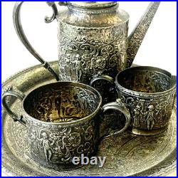 Derby Tea Set Silver Plate 4 Piece Teapot Creamer Sugar And Tray Repousse 1930's
