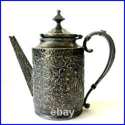 Derby Tea Set Silver Plate 4 Piece Teapot Creamer Sugar And Tray Repousse 1930's