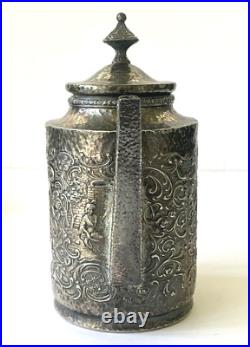 Derby Tea Set Silver Plate 4 Piece Teapot Creamer Sugar And Tray Repousse 1930's