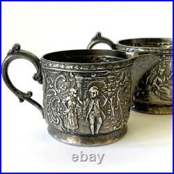 Derby Tea Set Silver Plate 4 Piece Teapot Creamer Sugar And Tray Repousse 1930's